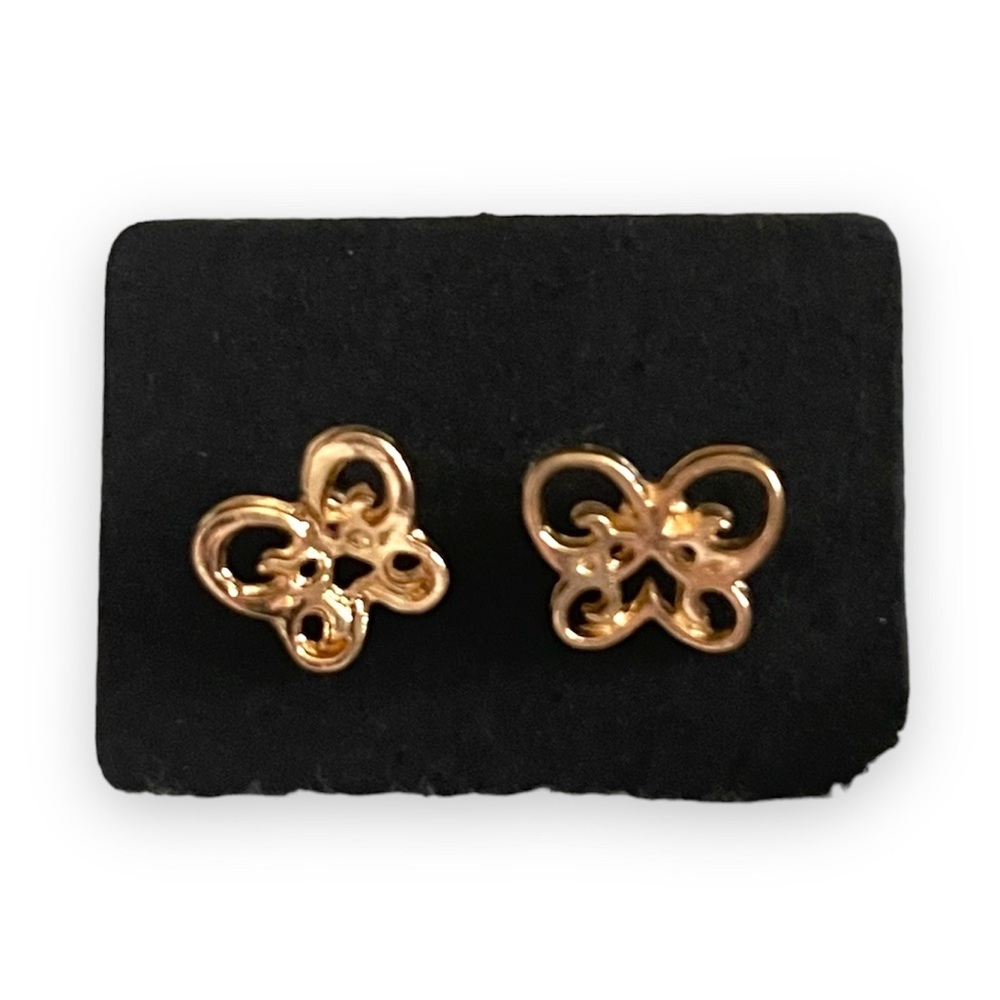 New 9k Gold Handmade Bohemian Minimalist Butterfly Stud Earrings - Picture 2 of 7